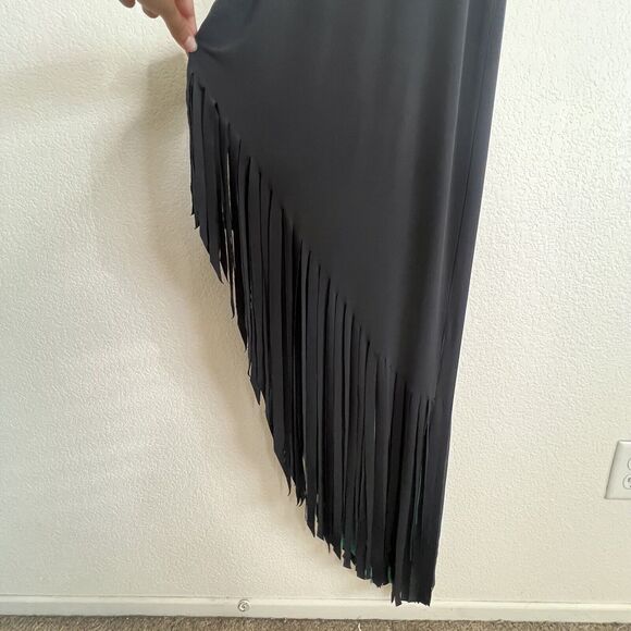 Eva Varro Women's Asymmetric Fringe Dress Reversible Black Green Small New ac27 - Picture 7 of 11